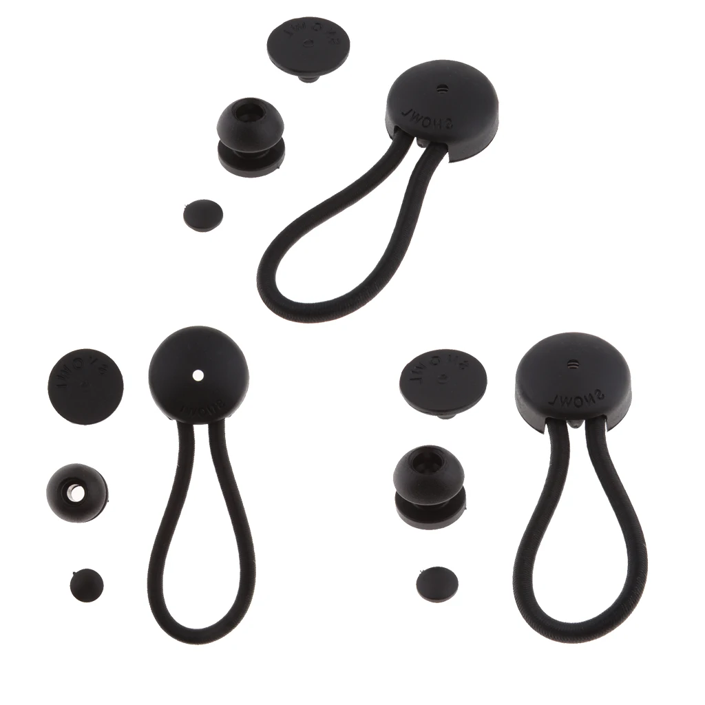 

3x Boat Cover Quick-On Tie-Down Strap Kit - Ball Bungee Bungie Cord Black