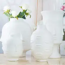 Скандинавские минималистичные белые керамические абстрактные вазы, белые вазы с человеческим лицом, декоративные фигурки в форме головы, ваза с орнаментом