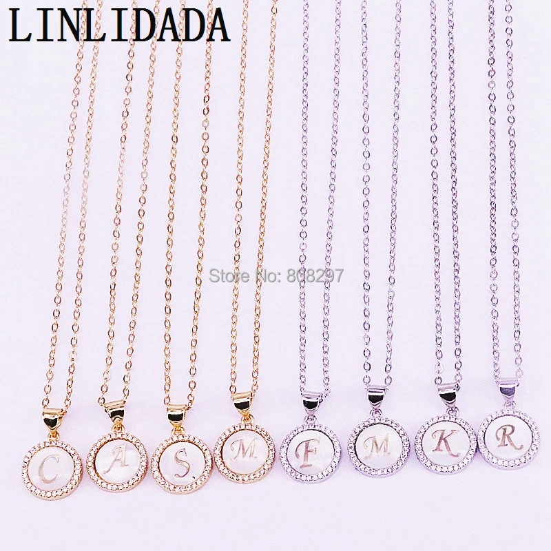 

15Pcs Gold/Silver Color Micro Pave Cubic Zirconia Shell 26 Letter Pendant Necklaces Men/ Women's Fashion Jewelry