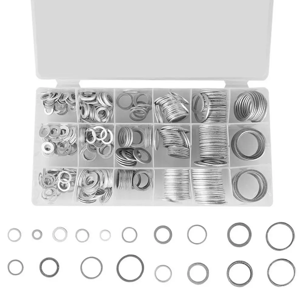 450 шт./компл. Алюминий-хомут с круглым воротником для мальчиков и девочек, набор из 18 метрический размеров шайба уплотнения Алюминий прокладка шайба уплотнительное кольцо инструмент для ремонта
