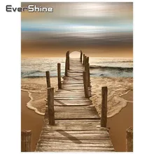 Evershine DIY Sea Shore Diamond Painting Full Square Diamond Embroidery Wooden Bridge Picture Of Rhinestones Mosaic Wall Decor