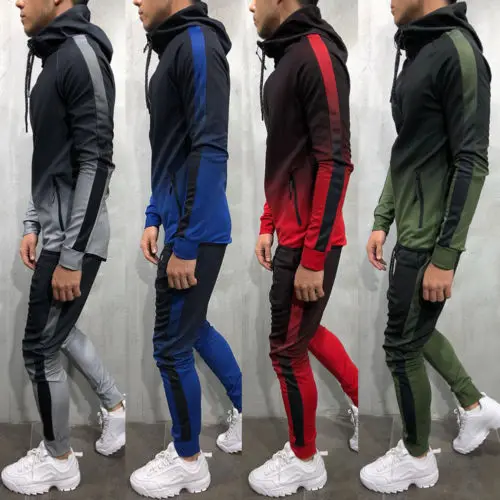 New Men Tracksuit Sets Hoodie Sweatsuit Slim Fit Color Gradient Joggers ...