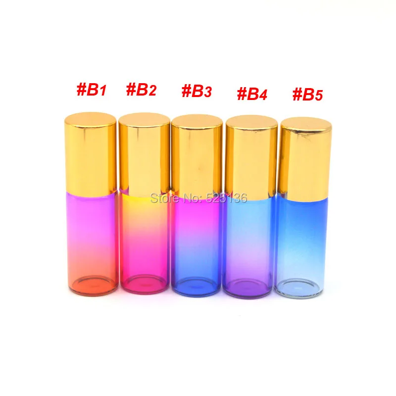 1 قطع 5 ملليلتر عطر لفة على زجاجة فارغة العطر زيت طبيعي التدرج الملونة زجاجة الأسطوانة غطاء ذهبي