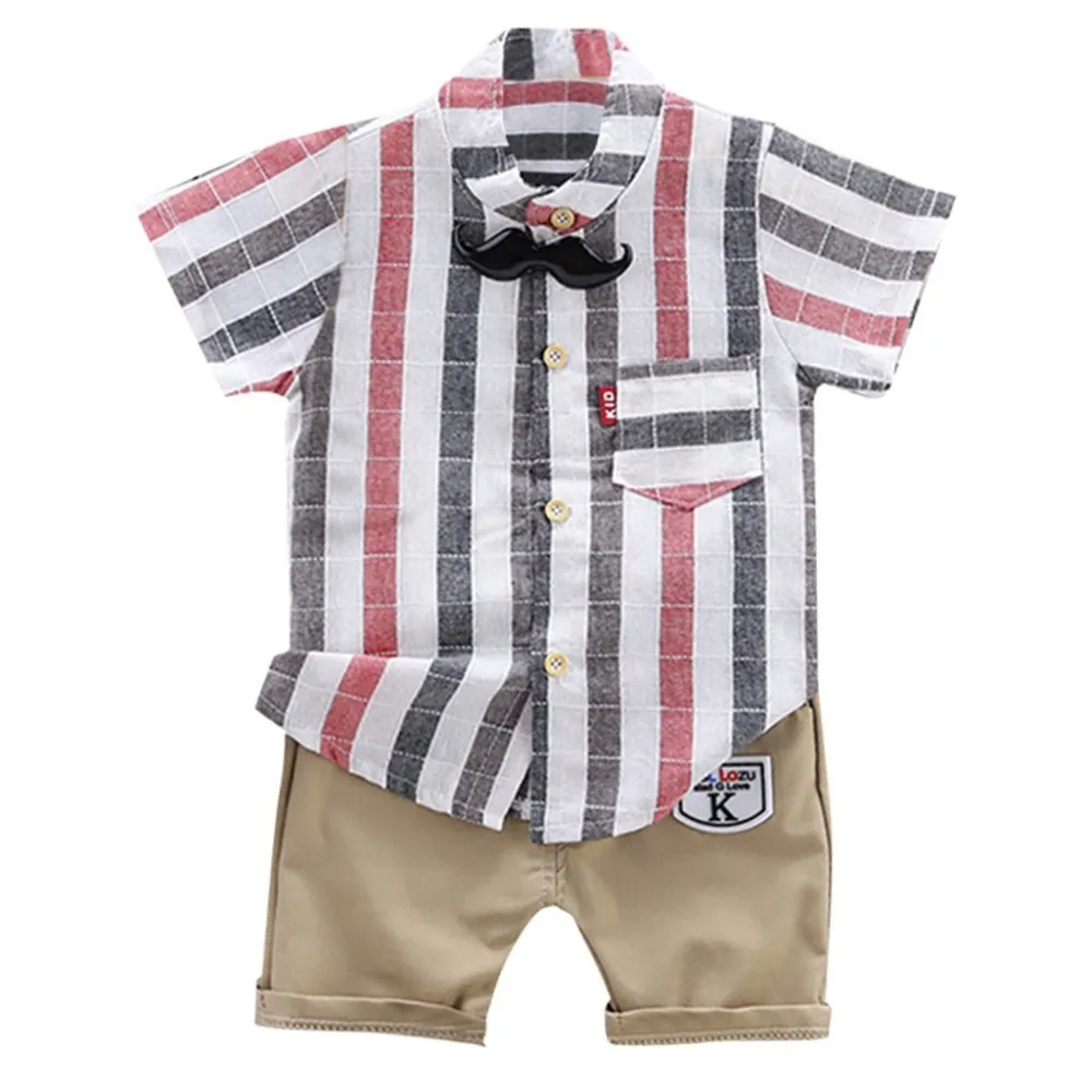 

Toddler Baby Kids Boys Stripe Tops T-shirt Letter Short Pants Outfits Set Bebe Clothes Cartoons Suit Cute Infant Cotton