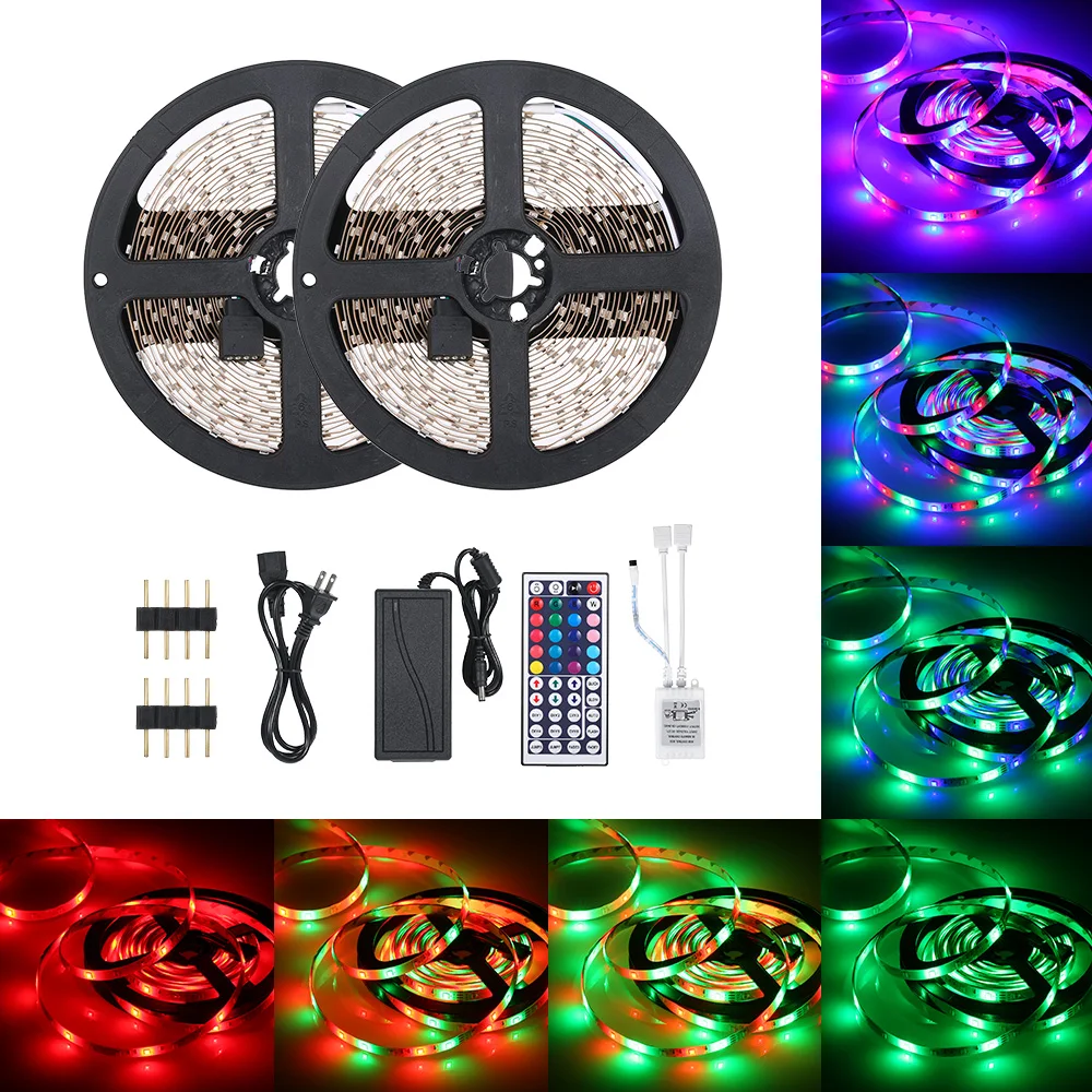 

48W LED Strip 10 Meters 600 LED RGB Strip Light with IR 44 Keys Remote Control Cuttable 20 Static Colors Changing/ 6 DIY Modes