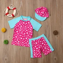 Дети девочки мальчик мультфильм Купальник 3 шт детская короткие/длинный рукав футболка и шорты костюмы купальники солнцезащитные купальники От 1 до 6 лет