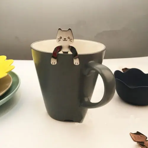 1x мультфильм кошка Кофе Чай Мороженое ложка из нержавеющей стали симпатичная