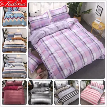 

Plain Paid Duvet Cover Bedding Set Adult Kid Soft Cotton Bed Linen Single Twin Full Double Queen King Big Size Bedspread 220x240