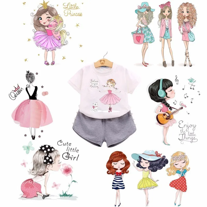 

Pulaqi Cute Beautiful Girls Shape Heat Transfer Stickers A-level Washable Iron On Applique For T-shirt Dresses DIY Clothes Decor