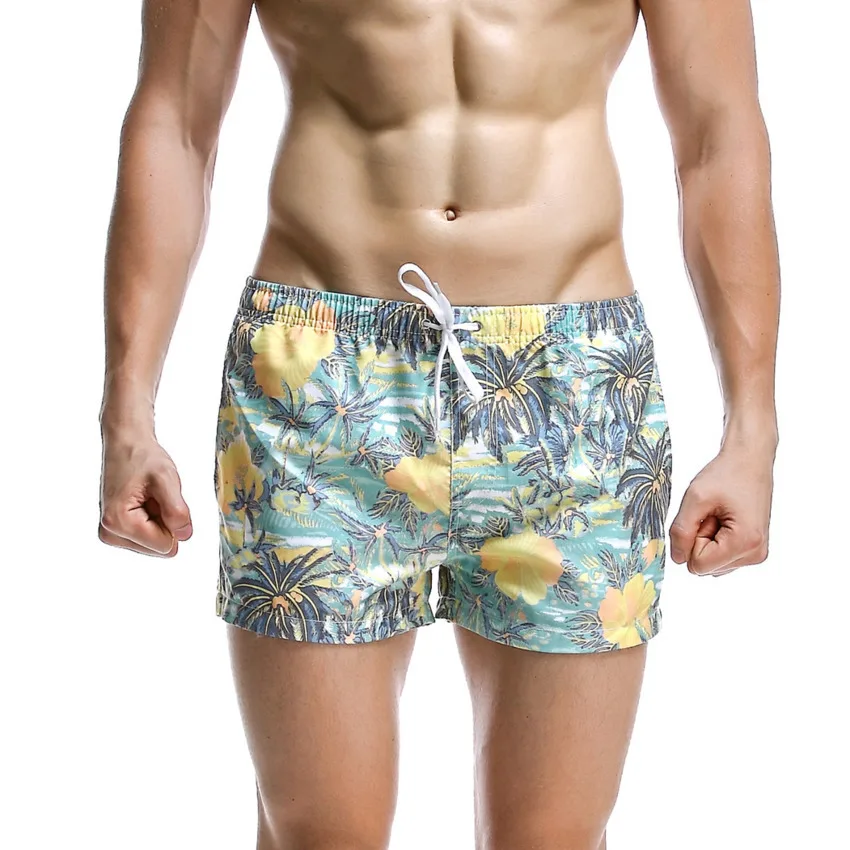 

Men's Softly Swim Trunks Swimsuits Flower Print Board Boxer Shorts Beach Wear Clothes 2019 Swimwear Men Swimming Sunga Swimsuit