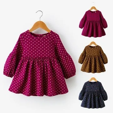 

Girls Autumn Winter Dress Fashion Print Lantern Sleeve Infant Dress Round Neck Cotton Girls Clothing A-Line Toddler Dresses 2-6Y