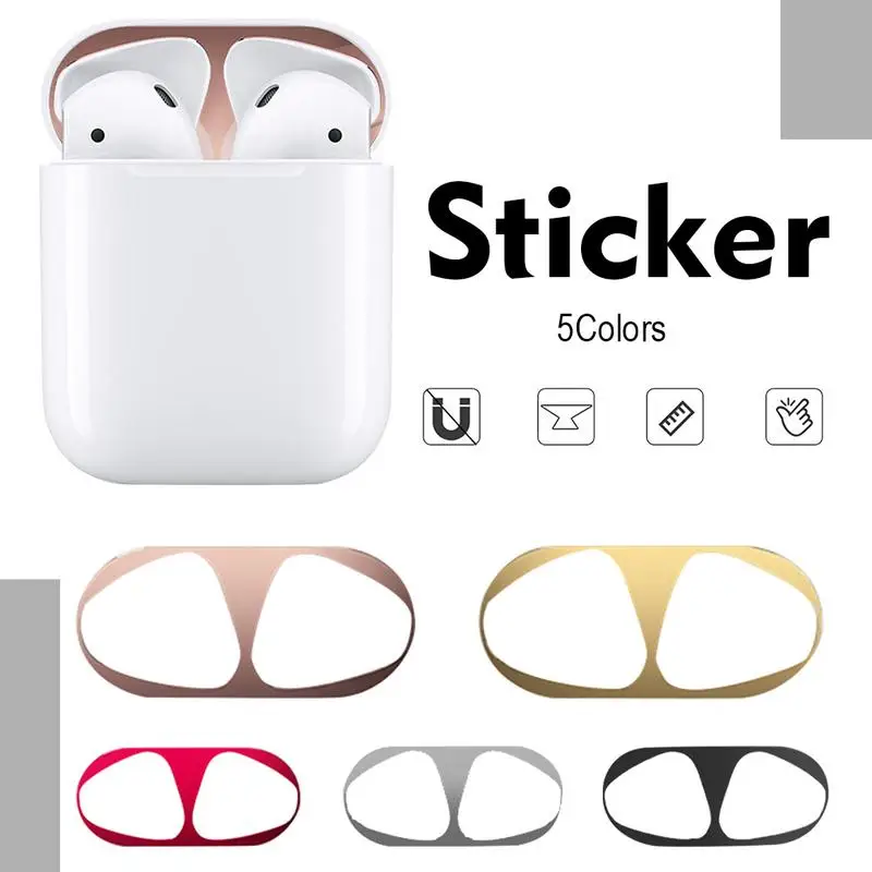 Металлическое покрытие защита от пыли защиты Стикеры для Apple AirPods 2 Bluetooth Наушники внутренняя крышка пыле царапинам Стикеры