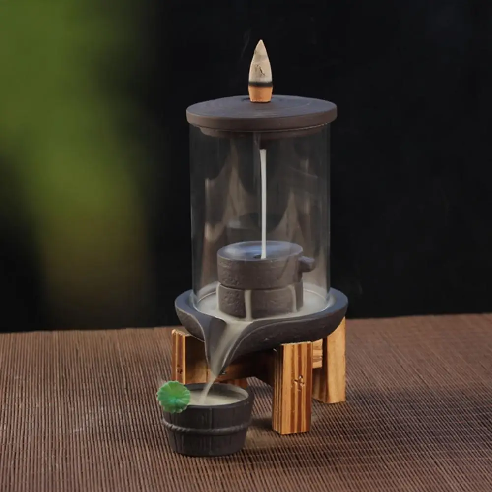 

Backflow Incense Burner With Acrylic Protective Cover Ceramic Smoke Waterfall Incense Aromatic Holder Gift Box Incense Crafts