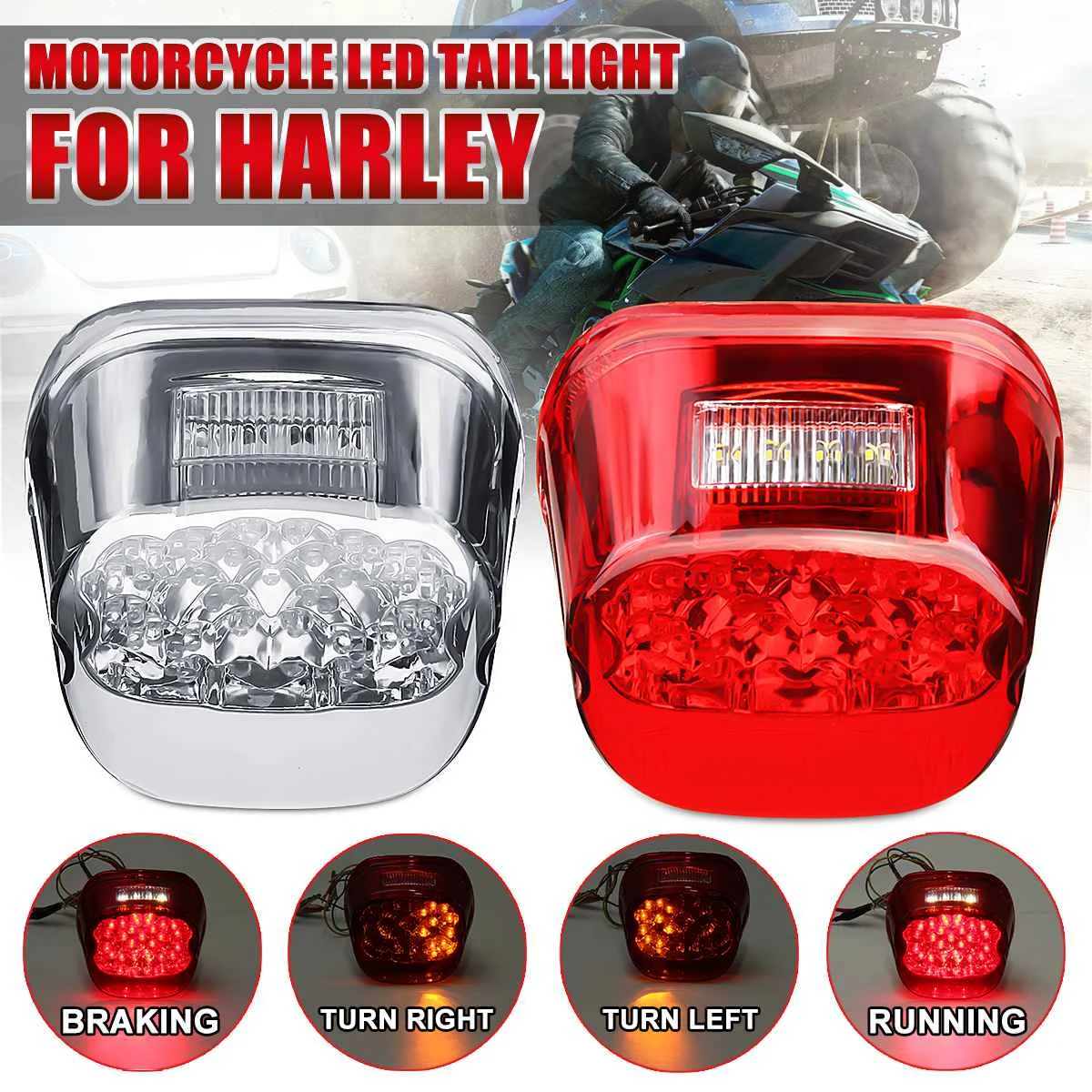 

Motorcycle LED Tail Light 2/4 Mode Rear Brake Running Lights Turn Signal License Plate Lamps For Harley Dyna Sportster Road King