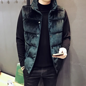 

2018 autumn and winter men's down cotton vest stand collar Korean version of the self-cultivation gold velvet vest vest trend