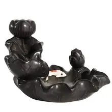 Керамическая Цветок лотоса задняя курильница с дымом водопад держатель для ароматических палочек кадильница для ароматерапии для буддийского домашнего офиса