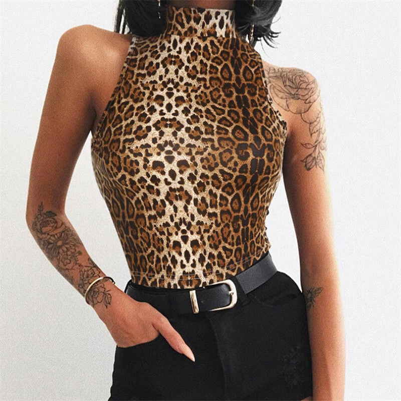 Women Blouses Sexy Leopard Print Tops Women Sleeveless Crop Top Halter Blouse Shirt Ladies Tops And Blouses 2019 Womens Clothing