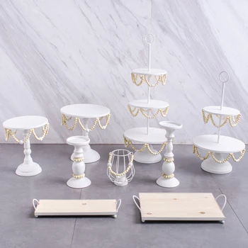 

White Metal Iron Cake Stands Wooden Plates Tray For Wedding Home Party Supplies Table Decor Cupcake Food Dessert Baking Tools