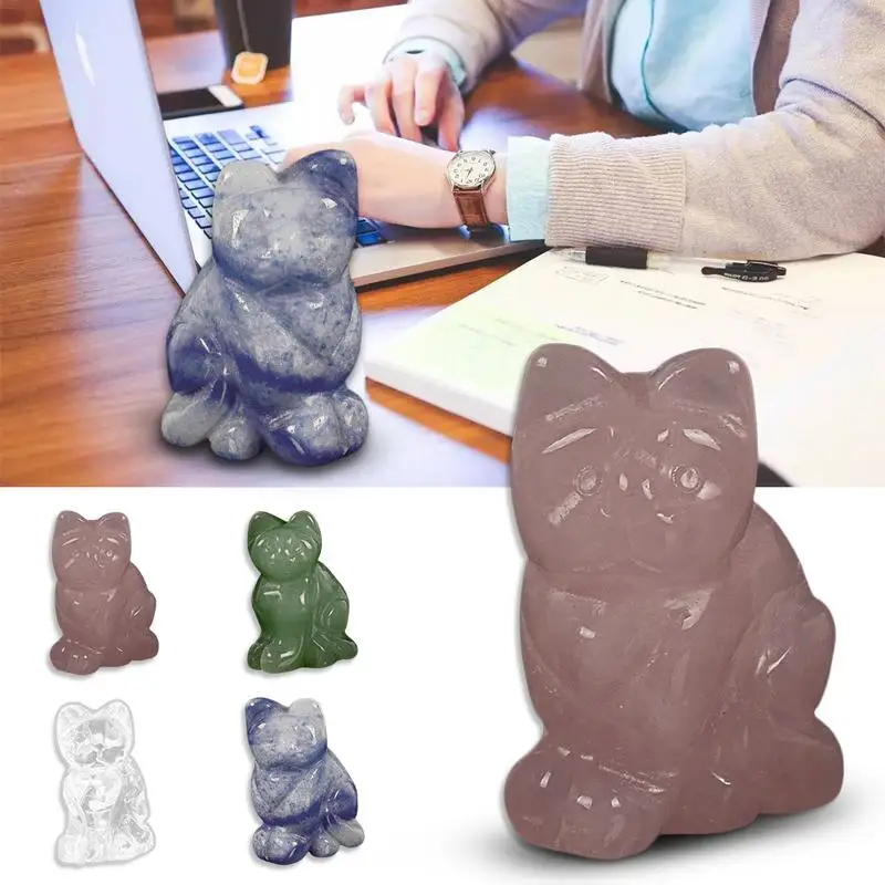 

Natural Fluorspar Crystal Jade Lucky Fortune Cat Home Decoration Pure Hand-Carved Craft Treatment Stone