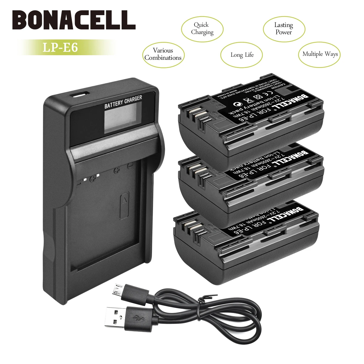 Bonacell 2600 мАч LP-E6 батарея для цифровой камеры+ ЖК-зарядное устройство для Canon EOS 5D Mark II 2 III 3 6D 7D 60D 60Da 70D 80D DSLR EOS L30