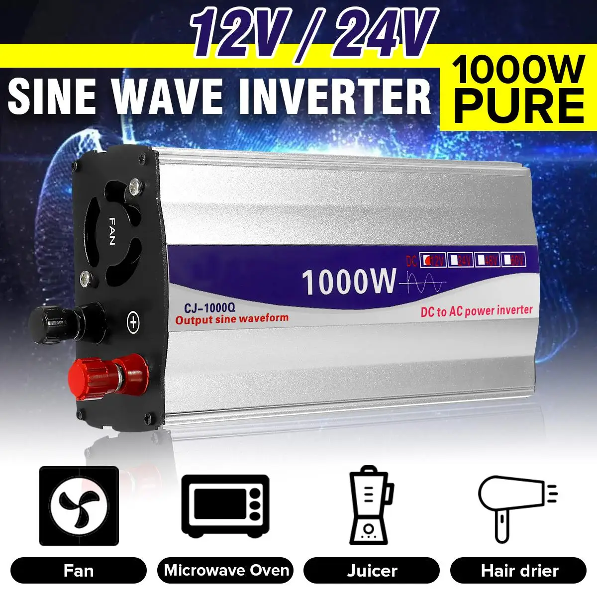 Cena Falownika 12 V 24 V do 220V czysta fala sinusoidalna przetwornica wyświetlacz LED transformator moc szczytowa 1000W do domu samochodem