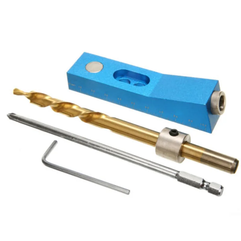 

Pocket Hole Drill Jig Tool 3/8" Bit Stop Collar 6" Magnetic T20 Star Driver Woodworking Tool Kit Set