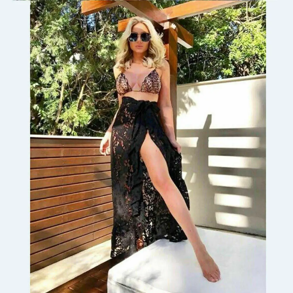 

Hot Women Beach Bikini Cover Up Wrap high waist Swimwear Sheer Lace Long Maxi Skirts Scarf Pareo Swimwear Sarong Dress Summer