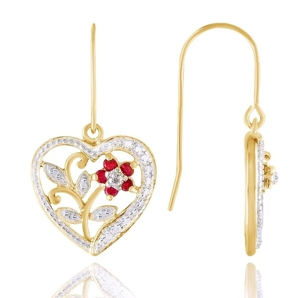 Created Ruby .32ct &amp .01ct Diamond Accent 18K Yellow Gold Over Silver Earrings #With Free Stud | Украшения и аксессуары