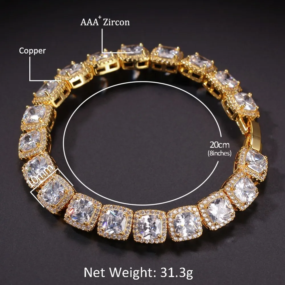 Buy UWIN 10mm Jewelry Set Gold White Gold Bling Square Iced Link Chain Necklace Bracelet Bundle Top Quality Hiphop Drop Shipping