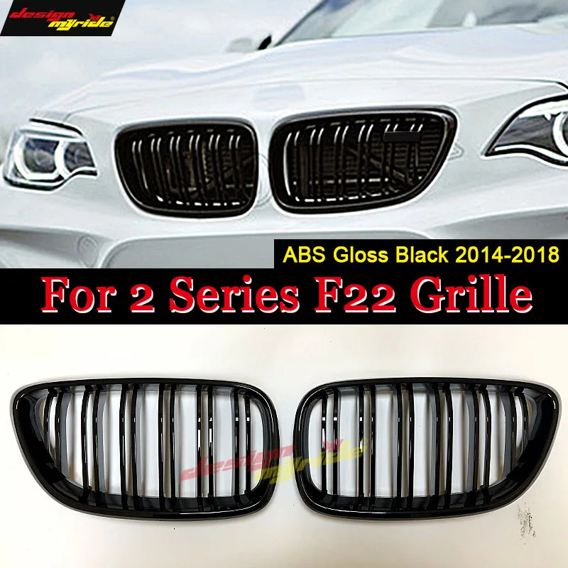 

F22 Double Slat Front Grille ABS Material Gloss Black For 2-Series F22 220i 228i 230i Front Kidney Grille Auto Car styling 2014+