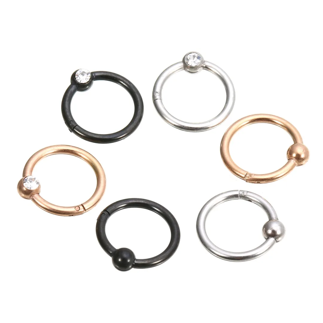 

1PC Charm Crystal Ball Surgical Steel Hoop Nose Ring Stud For Women Shellhard Punk Rock Lip Ear Tragus Body Piercing Jewelry