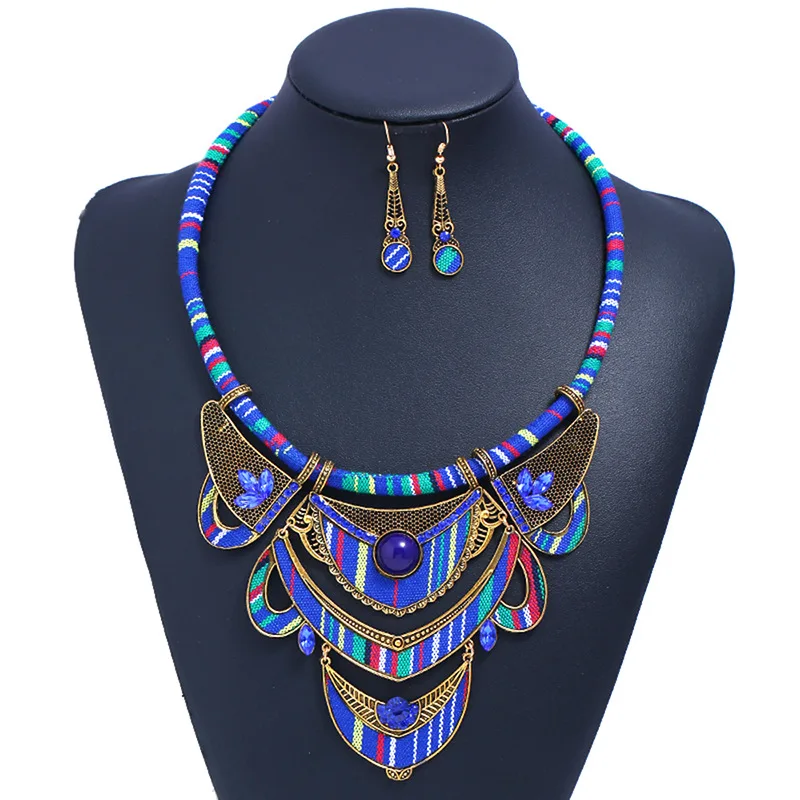 

Boho Ethnic Jewelry Sets Women Vintage Statement Necklace&Earrings Accessory