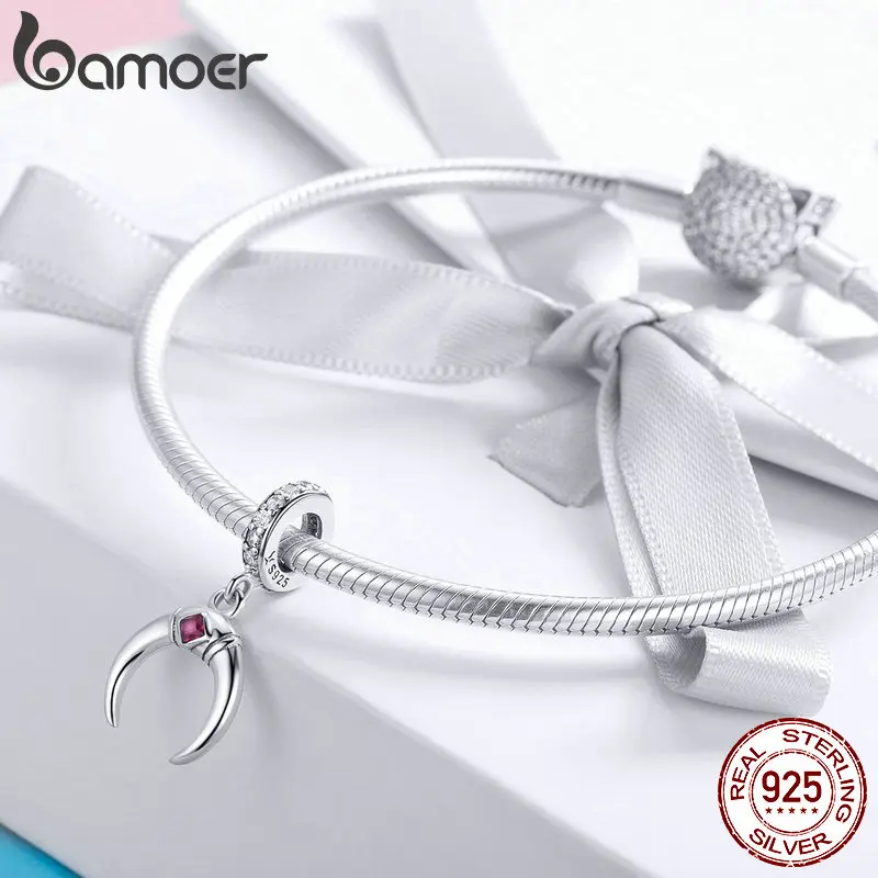 BAMOER Classic 100% 925 Sterling Silver Moon Fairy Shape Pendant Charm fit Charm Bracelets & Necklaces Jewelry Making SCC974