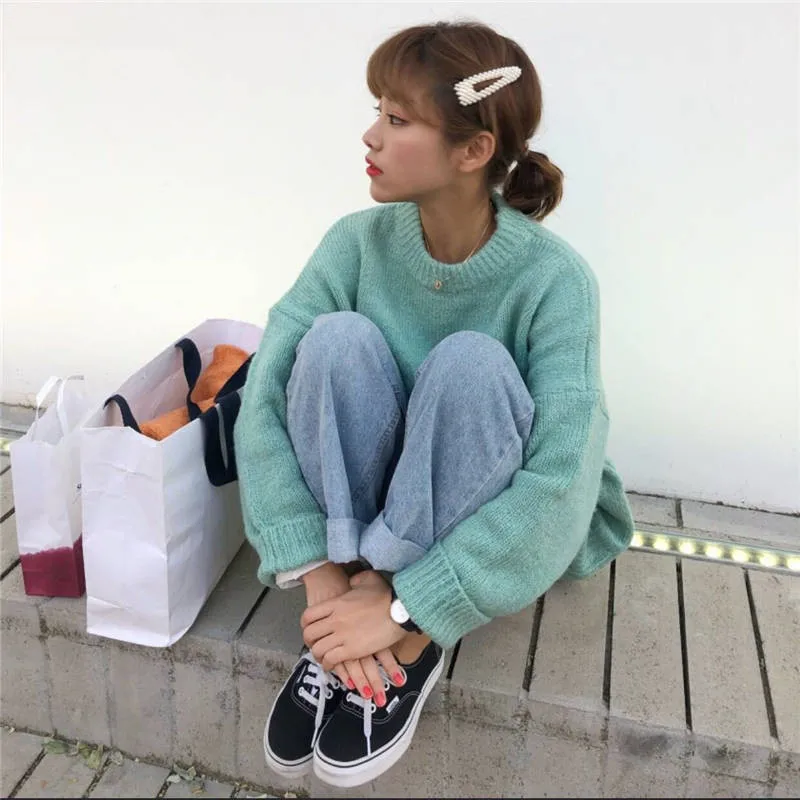 New Oversized Cute Sweet Women Sweater O-Neck Solid Casual Fashion Sexy Women Pullovers Knitted Warm Winter Clothes Pull Femme New Oversized Cute Sweet Women Sweater O-Neck Solid Casual Fashion Sexy Women Pullovers Knitted Warm Winter Clothes Pull Femme