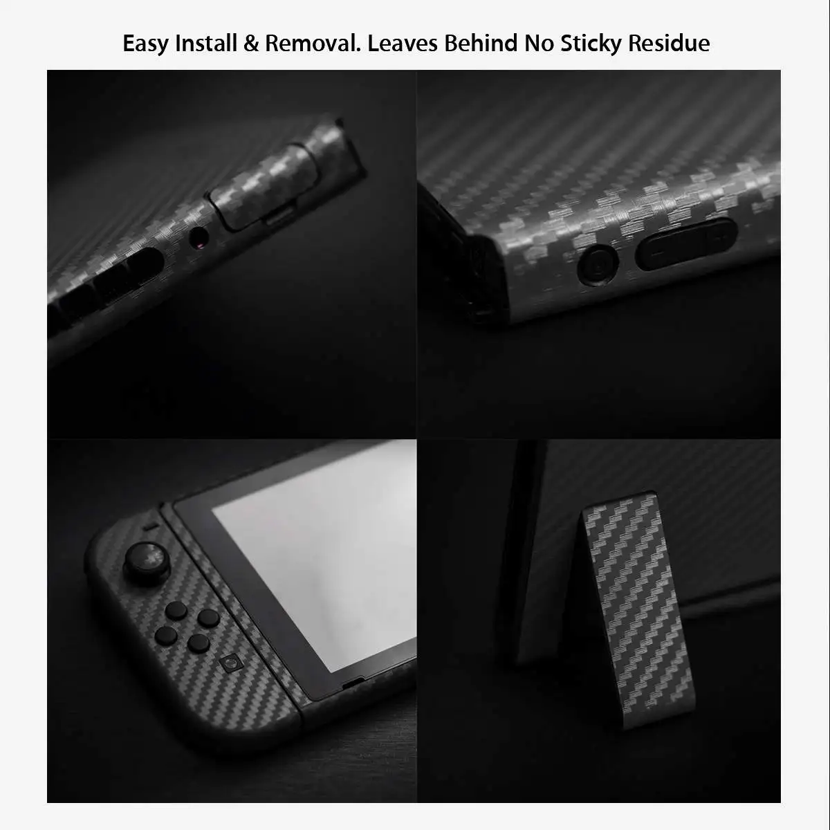 

4Pcs Game Black Carbon Fiber Skin Full Wrap Sticker Decal Cool Protector For Nintend Switch Console & For NS Joy-co Controller