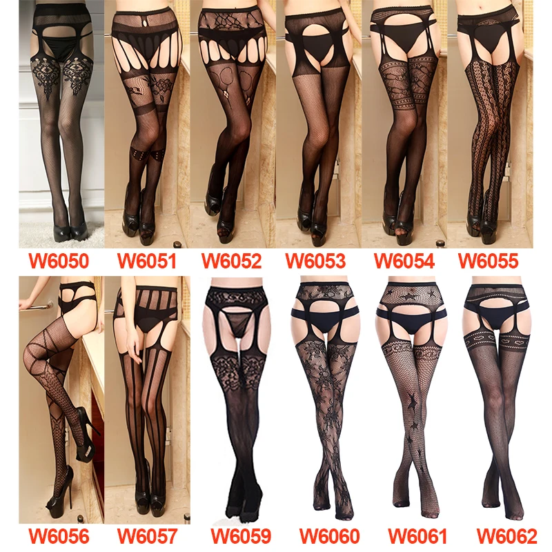 

Women Sexy Lingerie Stripe Elastic Stockings Transparent Black Fishnet Stocking Thigh Sheer Tights Embroidery Pantyhose