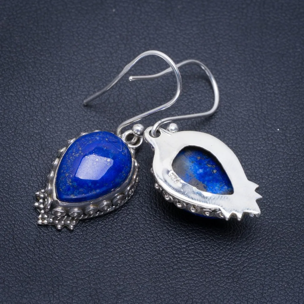 

Natural Lapis Lazuli Handmade Unique 925 Sterling Silver Earrings 1.5" A2235