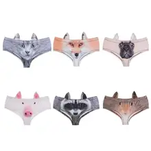 Женское нижнее белье с 3D принтом животных, трусы с ушами, с низкой талией, сексуальные трусики