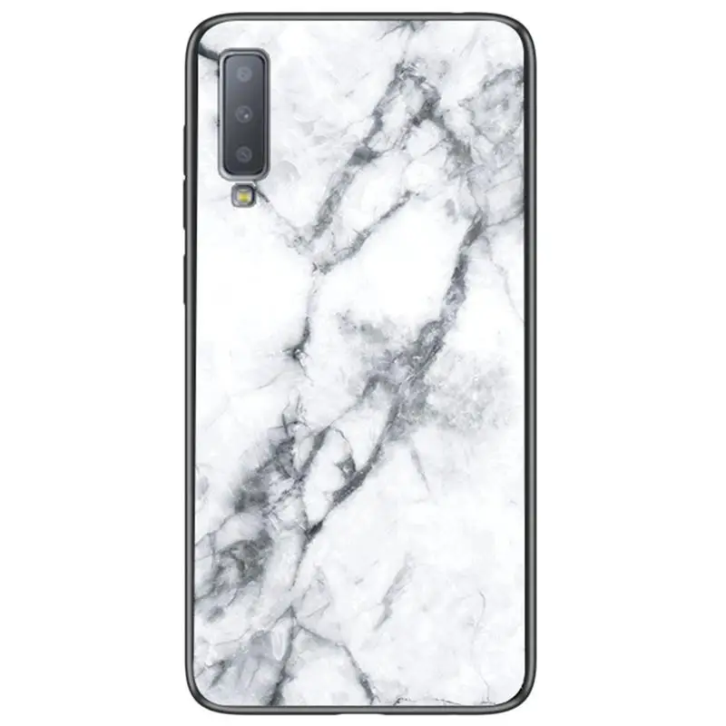 Marble Pattern Glass Hard Back Soft Silicone Bumper TPU Frame Protective Cover for Samsung Galaxy A7 2018 | Мобильные телефоны и