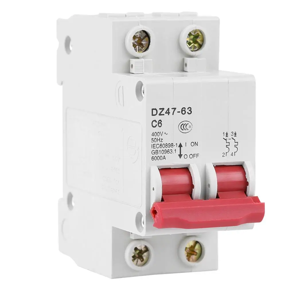 AC 400V 16A 2 Pole 2P Miniature Circuit Breaker 6000A Breaking Capacity
