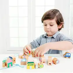 DIY мультфильм Животные деревянный тема строка Бисероплетение Threading Бисер для игр Развивающие игрушки для детей