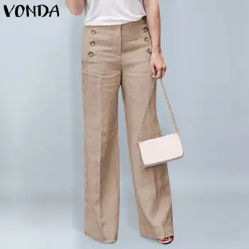 

VONDA Fashion Pants Female 2020 Spring Autumn Office Ladies Wide Leg Pants Women Casual Buttons Zipper Trousers Bottom Oversized