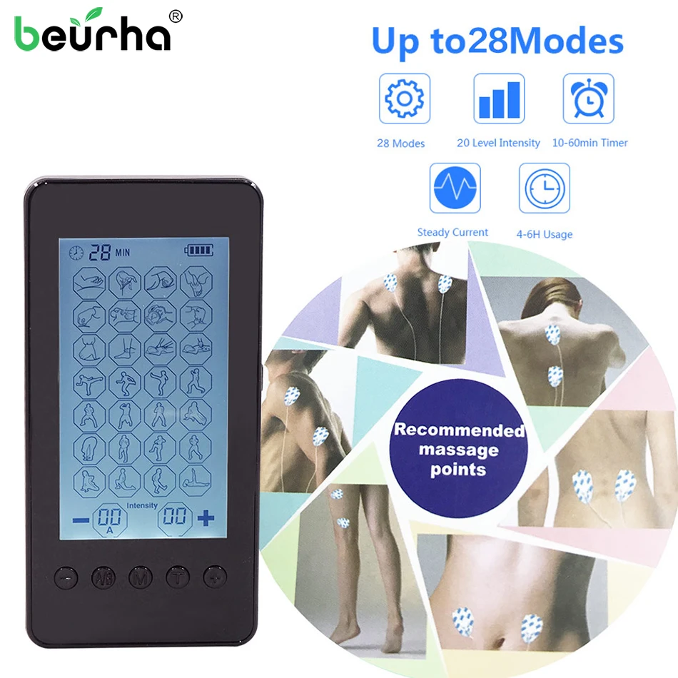 

Muscle Therapy Stimulation Ten Unit 28 Modes-Electric Massage Pain Relief Adjustable Lightweight LCD Display Silver Grey Compact