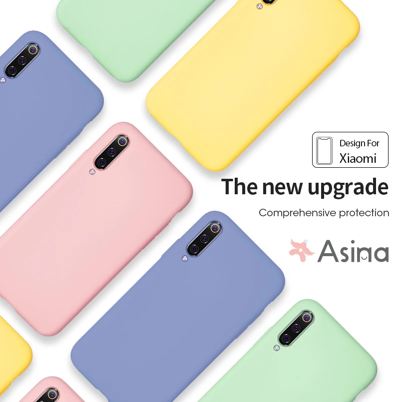 Silicone Case For Xiaomi Mi 9 Original Liquid Soft Silicon Case Plain Color Clear Bumper For Xiaomi Note 7 Mi8 Lite Coque Capa
