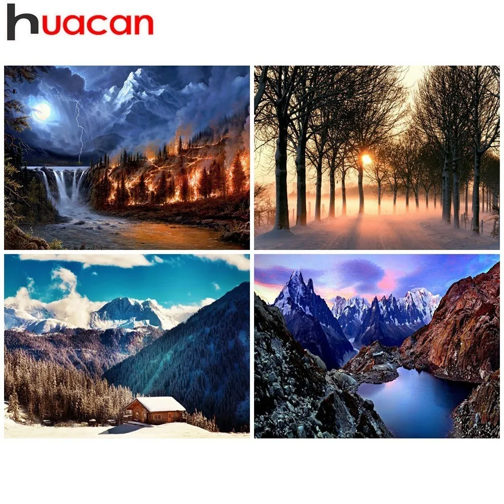 

Huacan DIY Diamond Painting Landscape Full Square Forest Picture Of Rhinestone Mosaic Diamond Embroidery Sale Winter Decor Home
