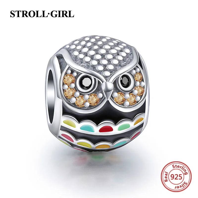 

Fit Pandora Bracelets & Bangles Original New Enamel Animal Owl Silver 925 Charm Beads Pendant Sterling-Silver-Jewelry for Women