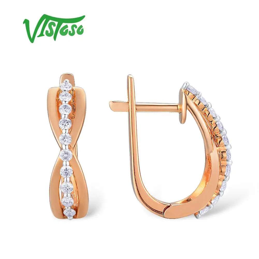 VISTOSO золотые серьги для женщин 14K 585 розовое золото сверкающие роскошные