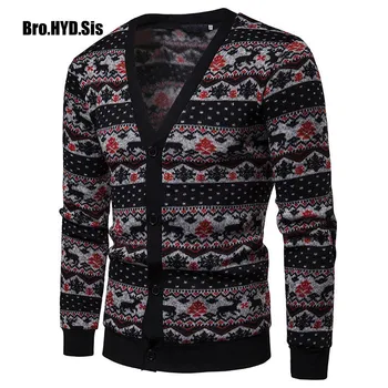 

2019 New Jacquard Sweater Men Cardigan Deer Snowflakes Christmas Pattern Striped Man Coat Slim Fit Men Clothing Xmas Gift