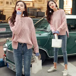 Для женщин свитера 2018 Новый панелями лоскутное женский свитер корейский свободные Повседневное трикотаж О-образным вырезом пуловеры Feminina