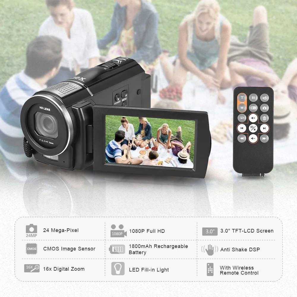 Andoer HDV F5 1080P Full HD Цифровая видеокамера DV рекордер 24MP 16X цифровой зум ЖК дисплей